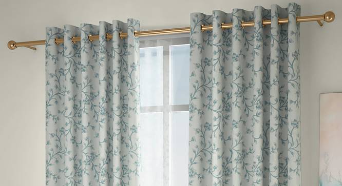 Pazaz Door Curtains - Set Of 2 (Turquoise, 132 x 274 cm  (52"x108") Curtain Size, Eyelet Pleat) by Urban Ladder - Design 1 Full View - 331012