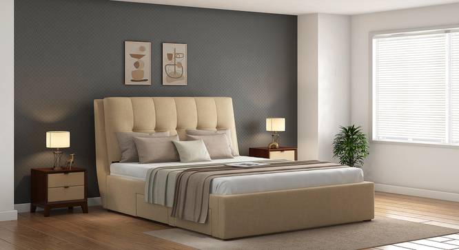 Bornholm Upholstered Storage Bed (Queen Bed Size, Beige) by Urban Ladder - Full View - 332038
