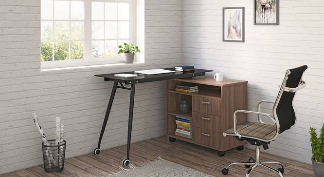 Niccol Glass Top Adjustable Study Table (Classic Walnut Finish) by Urban Ladder - Full View Design 1 - 333839