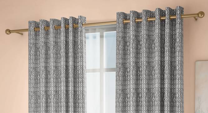 Arygyle Door Curtains - Set Of 2 (Grey, 132 x 274 cm  (52"x108") Curtain Size, Eyelet Pleat) by Urban Ladder - Design 1 Full View - 334067