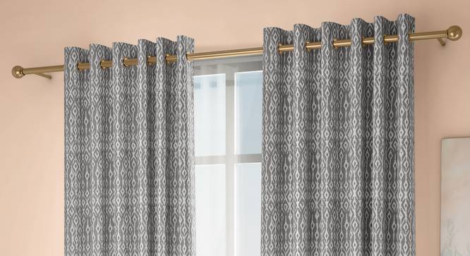 Arygyle Window Curtains - Set Of 2 (Grey, 132 x 152 cm  (52" x 60") Curtain Size, Eyelet Pleat) by Urban Ladder - Design 1 Full View - 334126