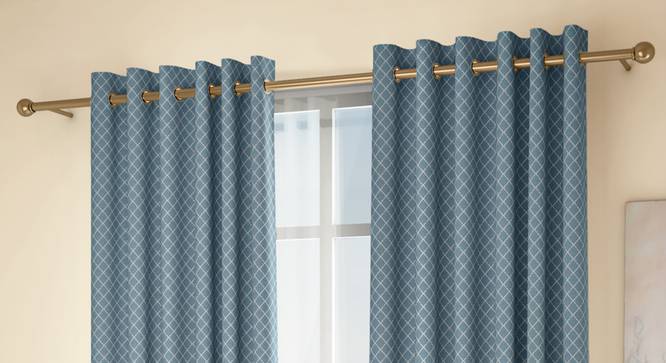 Ditsy Door Curtains - Set Of 2 (Blue, 132 x 274 cm  (52"x108") Curtain Size, Eyelet Pleat) by Urban Ladder - Design 1 Full View - 334233