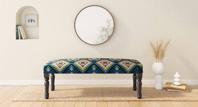 Astra Upholstered Bench (Dark Walnut Finish, Peacock Blue) by Urban Ladder - Design 1 Full View - 334951