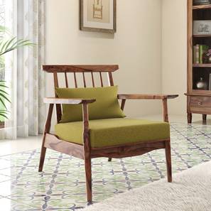 Wing Lounge Chairs Design Ikeda Armchair (Teak Finish, Olive Green)