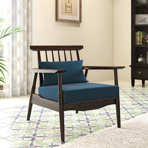 Wing Lounge Chairs Design Ikeda Armchair (American Walnut Finish, Indigo Blue)