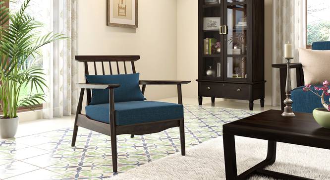 Ikeda Armchair (American Walnut Finish, Indigo Blue) by Urban Ladder - Full View - 334969