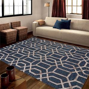 Carpet Collections Design Dark Blue Geometric Hand Tufted Wool 4 X 6 Feet Carpet
