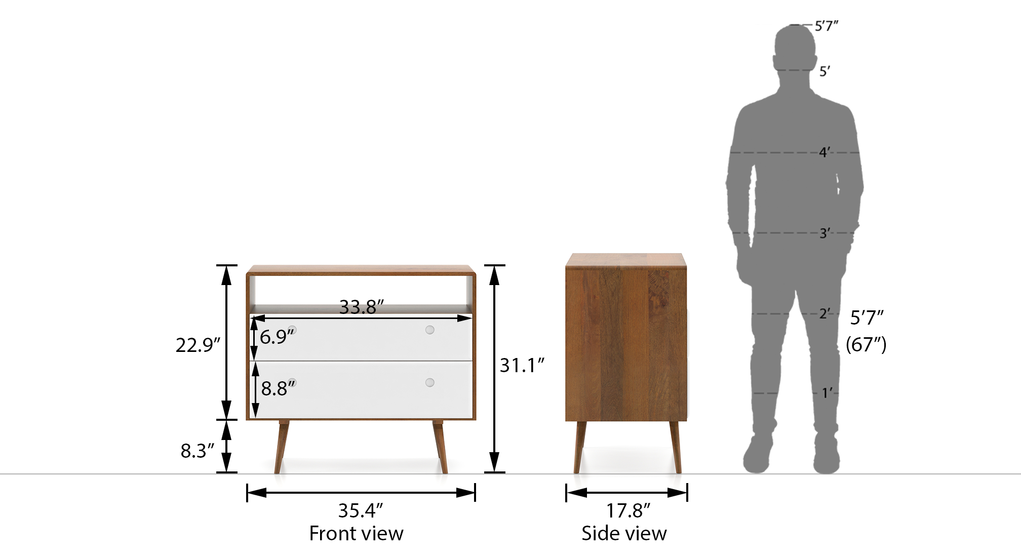 Roswell chest of two drawers white amber walnut 5