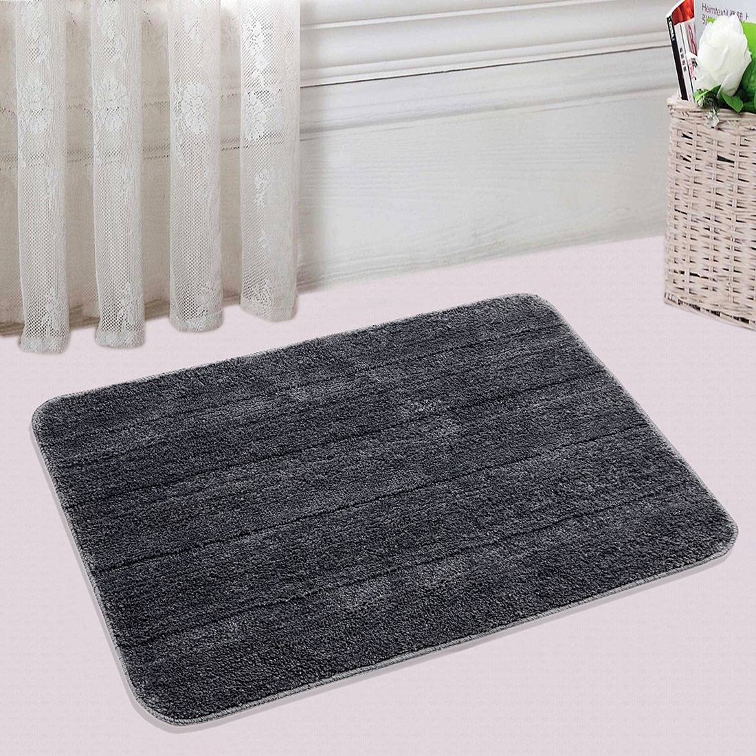 NJSBYL Bath Rug Mats Chenille Doormat Water Absorbent Machine Washable/Dry 26 x 36 Gray Area Rugs for Bathroom Pet Dog Cat 