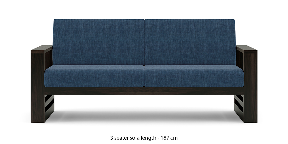 Parson Wooden Sofa - American Walnut Finish (Midnight Indigo Blue) by Urban Ladder - - 