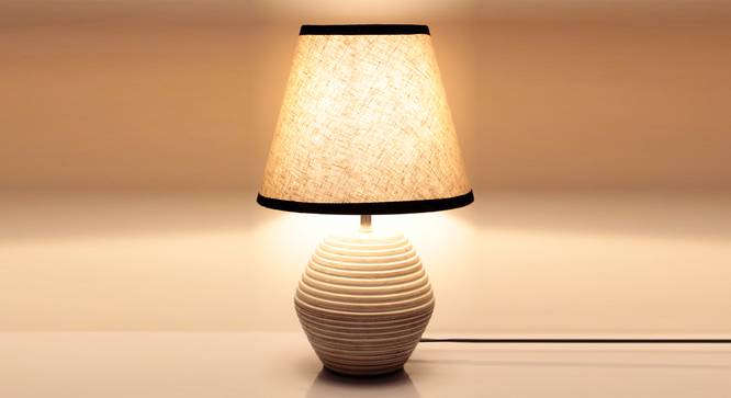 Atury Table Lamp (Cream, White Shade Colour, Cotton Shade Material) by Urban Ladder - Front View Design 1 - 340317