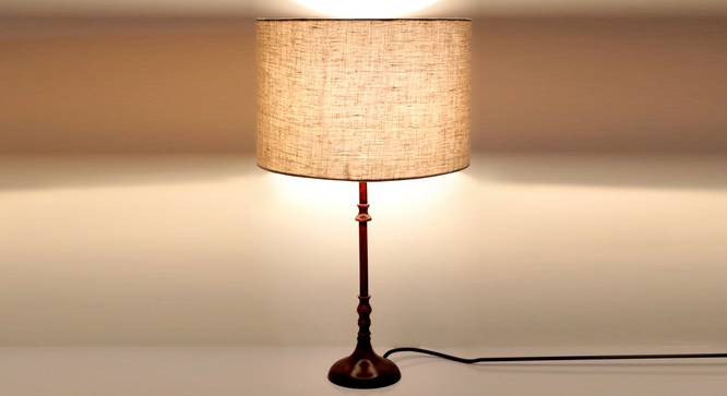 Birche Table Lamp (Linen Shade Material, Beige Shade Colour, Cedar Red) by Urban Ladder - Front View Design 1 - 340319