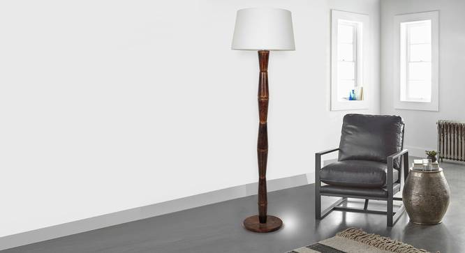 Eulin Floor Lamp (White Shade Colour, Cotton Shade Material, Dark Wood) by Urban Ladder - Design 1 Half View - 340353