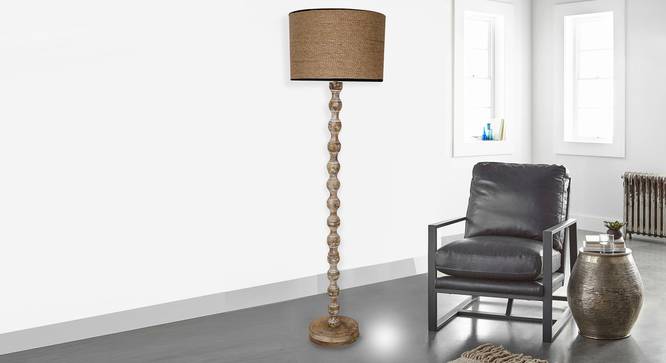 Marlerville Floor Lamp (Brown Shade Colour, Rustic Wood, Jute Shade Material) by Urban Ladder - Design 1 Half View - 340401