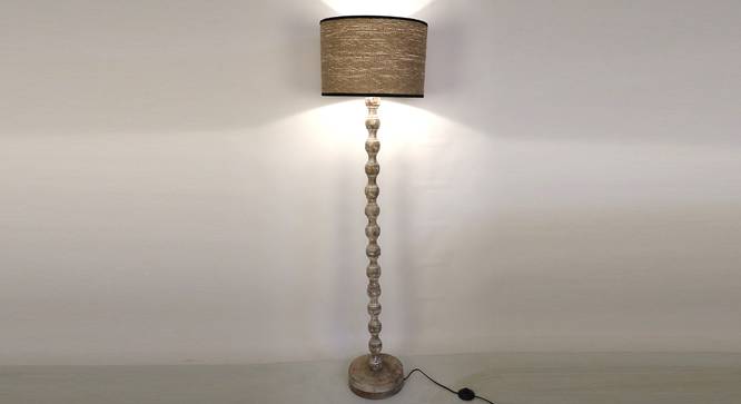 Marlerville Floor Lamp (Brown Shade Colour, Rustic Wood, Jute Shade Material) by Urban Ladder - Front View Design 1 - 340409