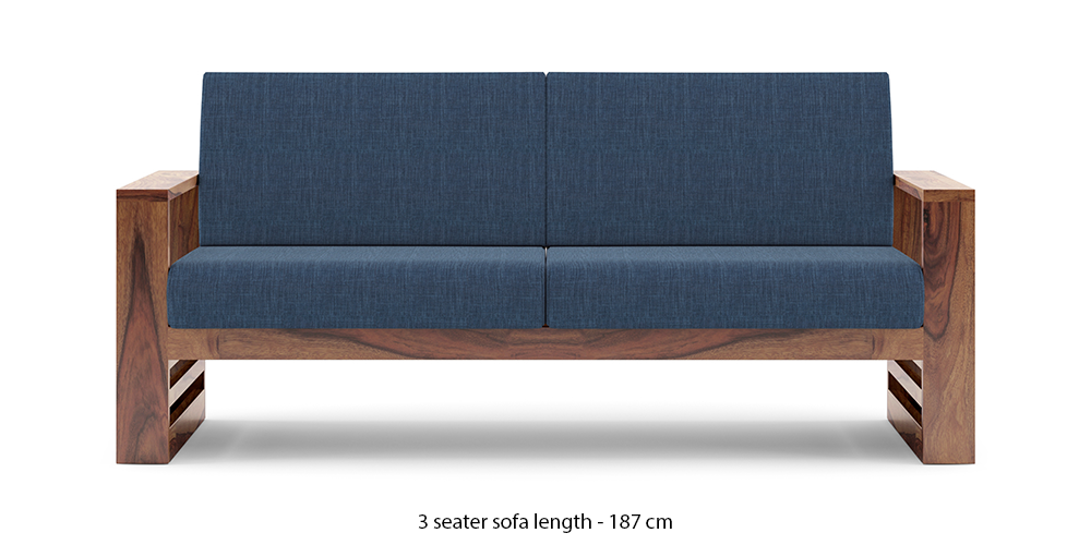Pasron Wooden Sofa - Teak (Midnight Indigo Blue) by Urban Ladder - - 