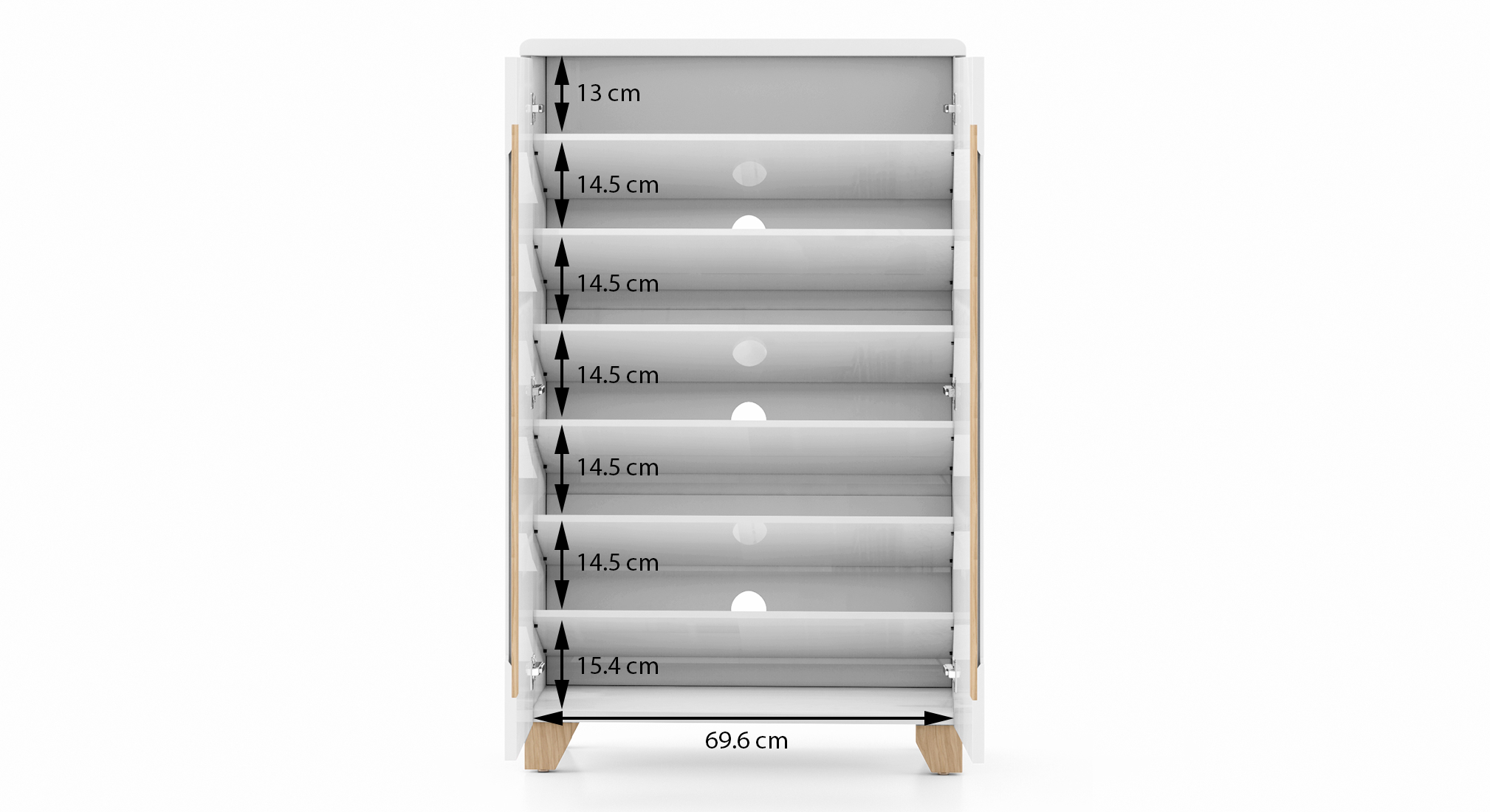 Oslo high gloss shoe rack white finish dim2