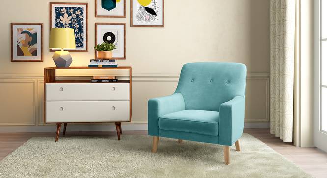 Hagen Lounge Chair (Icy Turquoise Velvet) by Urban Ladder - Full View Design 1 - 348562