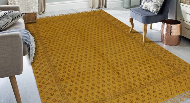 Vann Dhurrie (Yellow, 240 x 300 cm  (94" x 118") Carpet Size) by Urban Ladder - Design 1 Half View - 348923