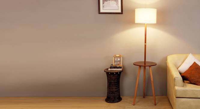 Faraday Floor Lamp with Side Table (Natural Linen Shade Colour, Light Walnut Base Finish) by Urban Ladder - Full View Design 1 - 348997