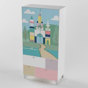 Cupboards Design Quirk Box Engineered Wood 2 Door Kids Wardrobe in Blue Colour
