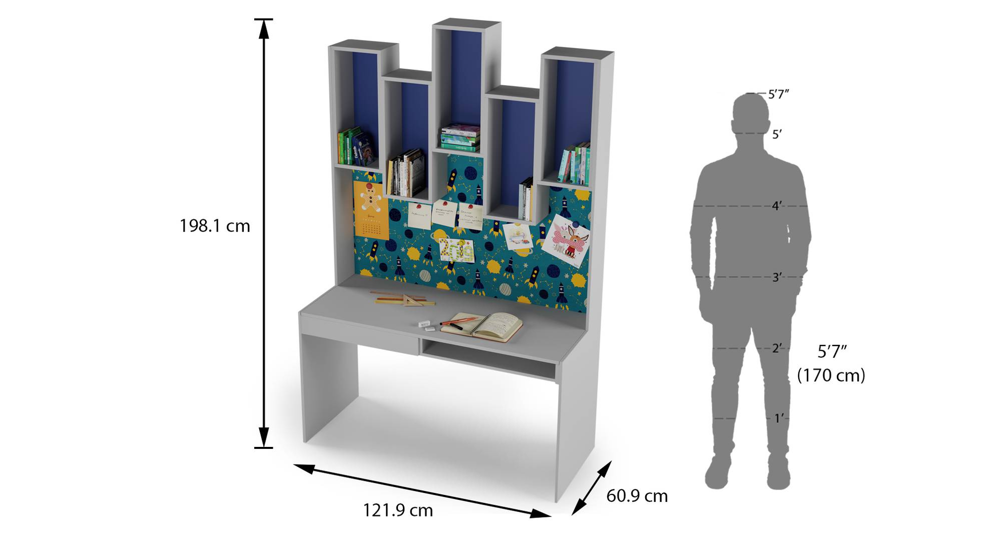 Roller Coaster Free Standing Engineered Wood Kids Table in Blue Colour