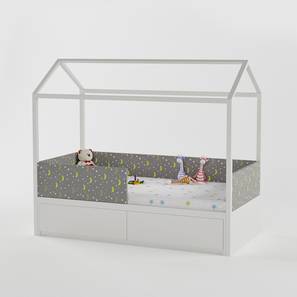 White Bed Design Windchime Engineered Wood Box storage Bed in Light Grey Colour