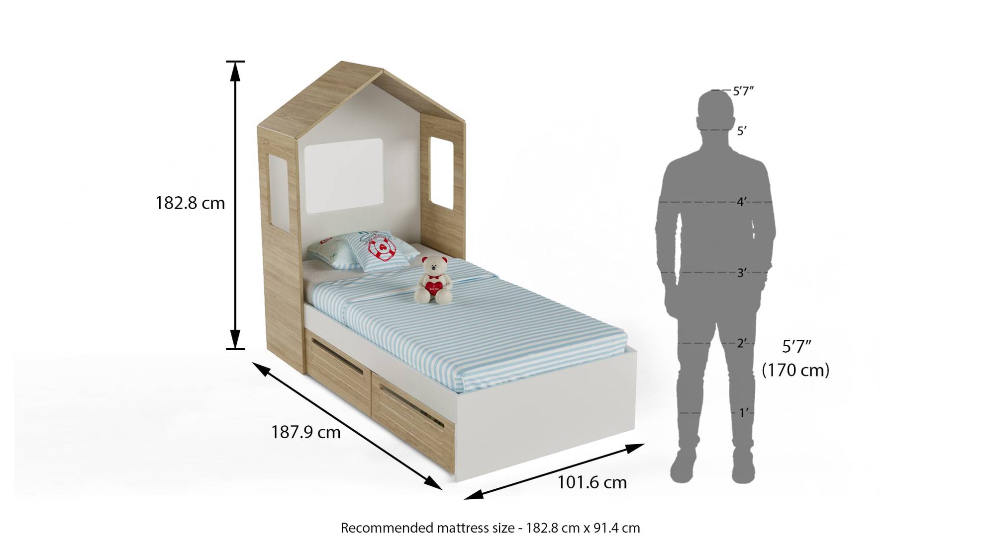 Pine Engineered Wood Box storage Bed in Oak Colour Urban Ladder