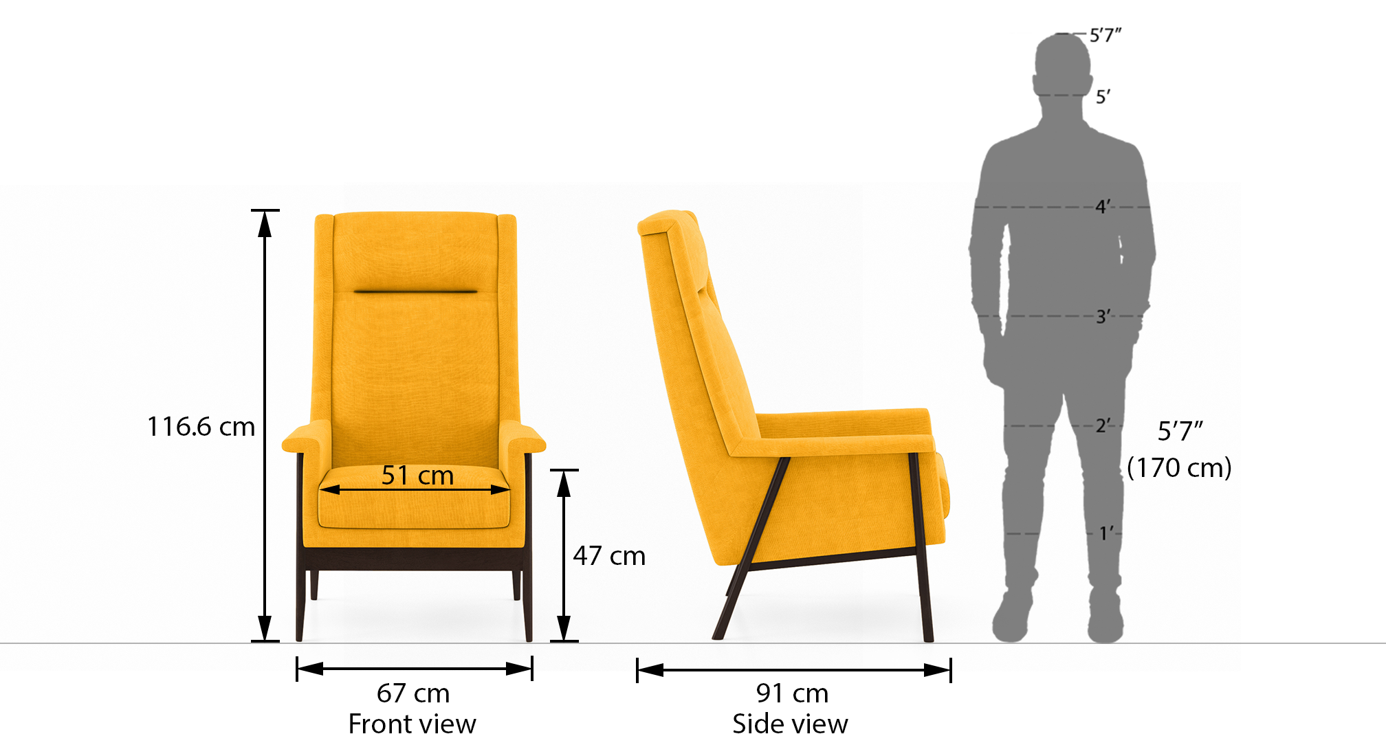 Milo wing chair matte mustard yellow dim1 