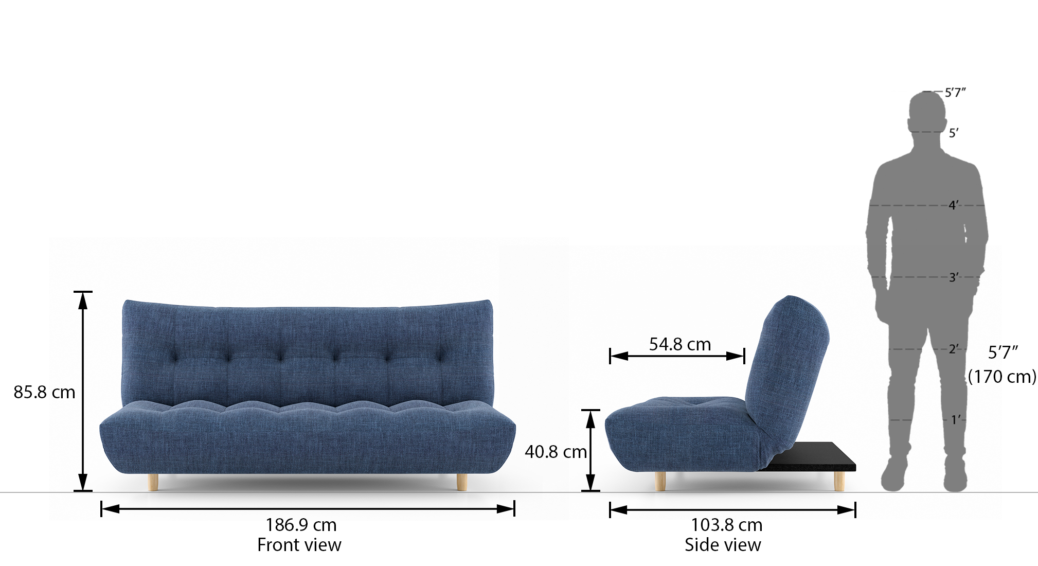 Palermo sofa cum bed midnight indigo blue dim1