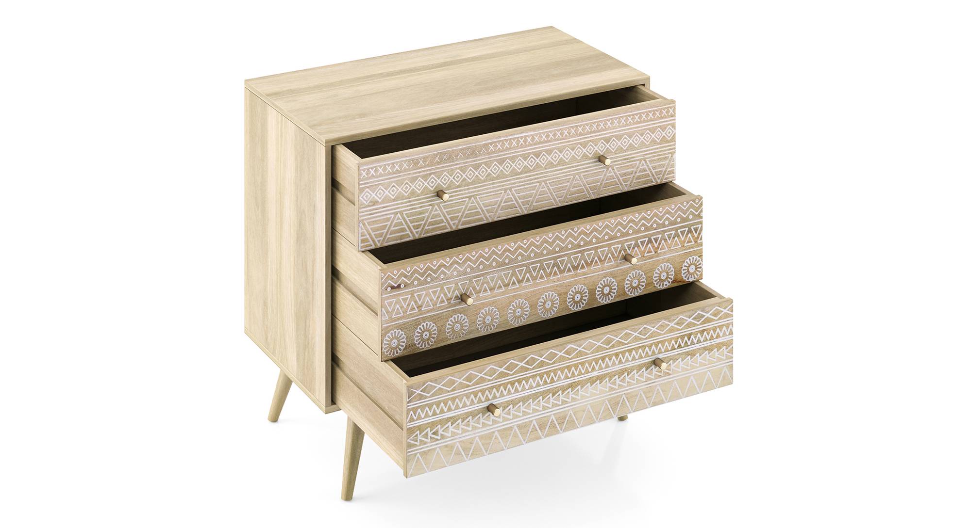 Ivara Solid Wood Chest of 3 Drawers in Natural Finish Urban Ladder