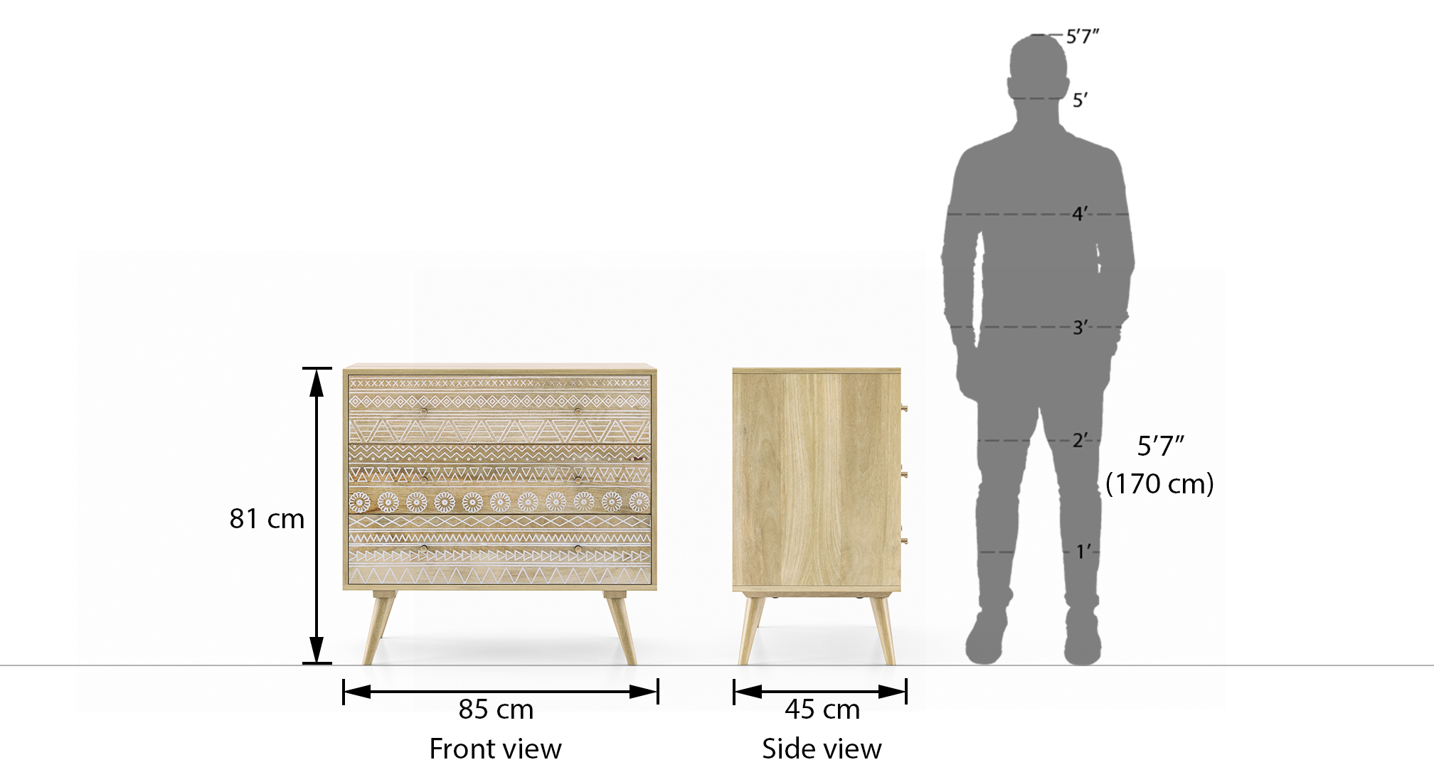 Ivara Solid Wood Chest of 3 Drawers in Natural Finish Urban Ladder