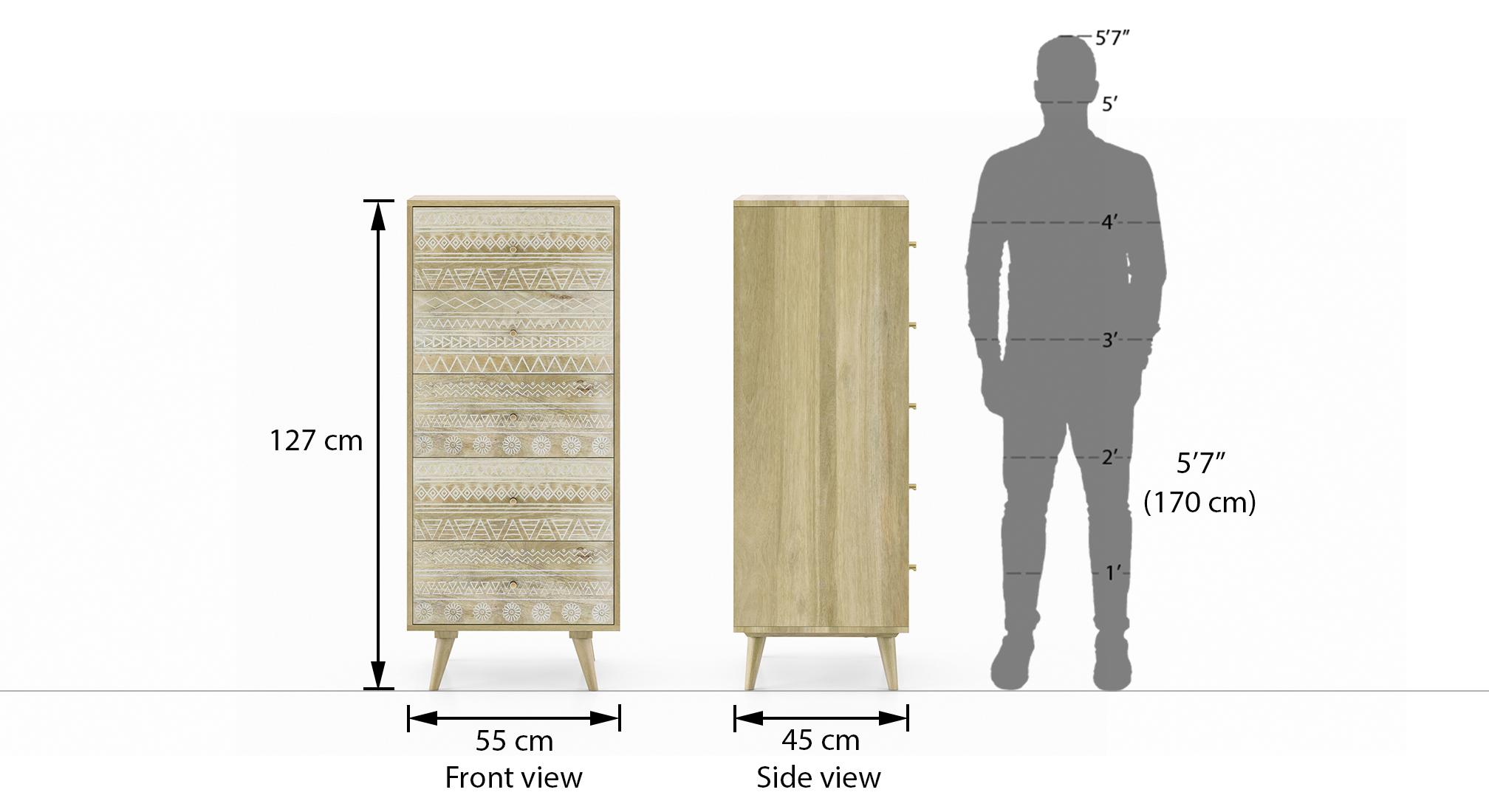 Ivara tall chest of drawer finish natural dim1