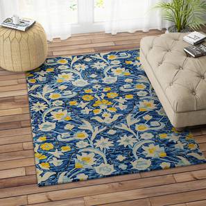 Imperial Knots Design Blue Floral Hand Tufted Wool 8 X 5 Feet Carpet