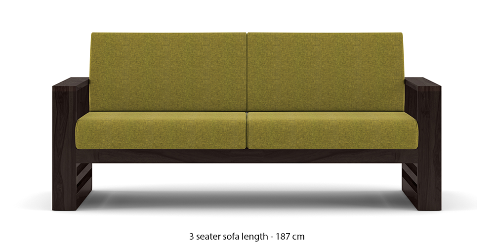 Parsons Wooden Sofa - American Walnut Finish (Green Olivia) by Urban Ladder - - 