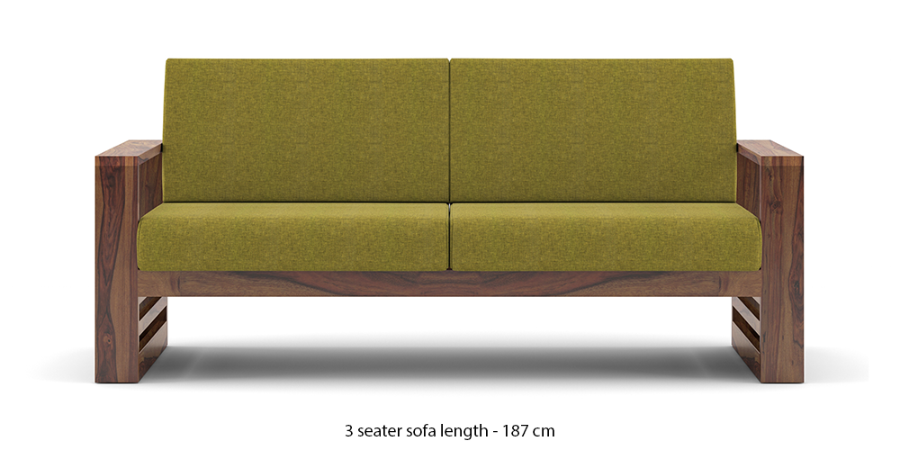 Parsons Wooden Sofa - Teak Finish (Green Olivia) by Urban Ladder - - 