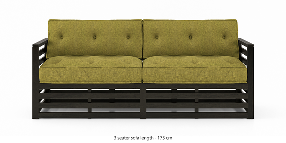 Raymond Wooden Sofa - American Walnut Finish (Green Olivia) by Urban Ladder - - 