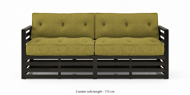 Raymond Wooden Sofa - American Walnut Finish (Green Olivia) (1-seater Custom Set - Sofas, None Standard Set - Sofas, American Walnut Finish, Fabric Sofa Material, Regular Sofa Size, Regular Sofa Type, Green Olivia)