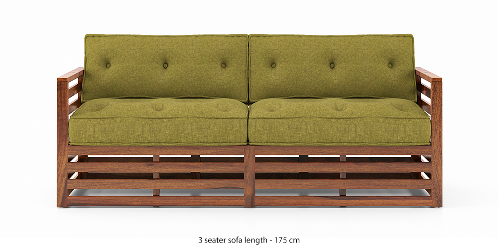 Raymond Wooden Sofa - Teak Finish (Green Olivia) by Urban Ladder - - 