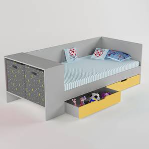 Boingg A Happy Start Design Corner Office Engineered Wood Drawer storage Bed in Silver Grey Colour