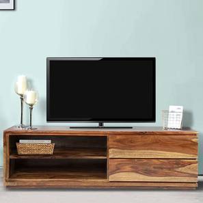 Tv Shelves Design Allen Solid Wood Free Standing TV Unit in Teak Finish