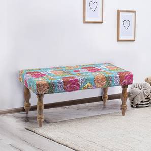 Benches Design Bestone Solid Wood Bench in Floral Print Green Kantha