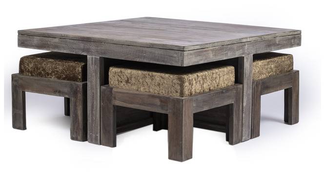 Blane Coffee Table Set - Green Sparkle Velvet (Green Sparkle Velvet, Antique Grey Finish) by Urban Ladder - Front View Design 1 - 357124