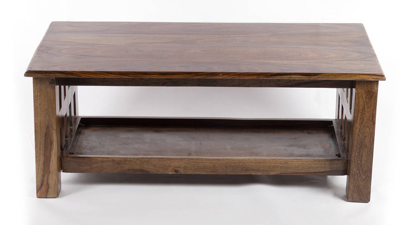 Blairs Rectangular Solid Wood Coffee Table in Teak Finish Urban Ladder