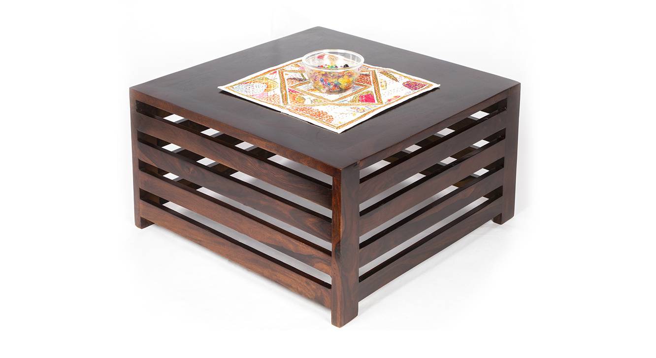 Montreal Square Solid Wood Coffee Table in Walnut Finish Urban Ladder