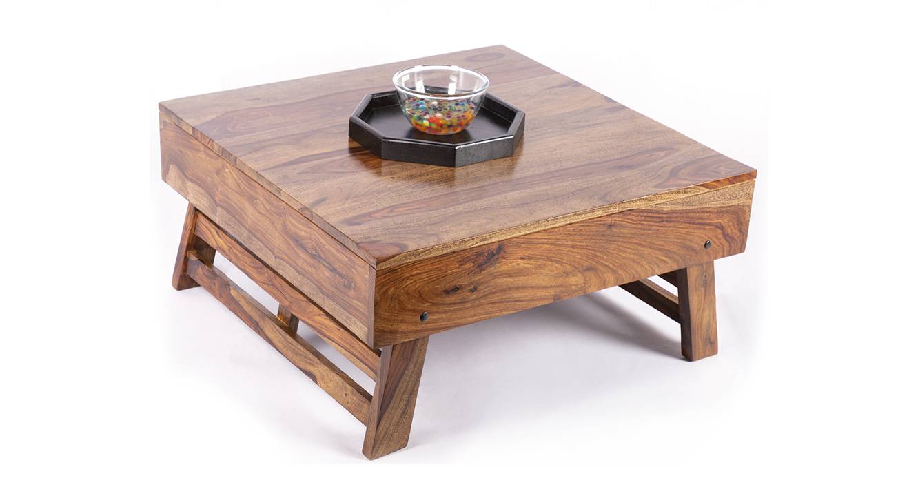 Bradford Square Solid Wood Coffee Table in Teak Finish Urban Ladder
