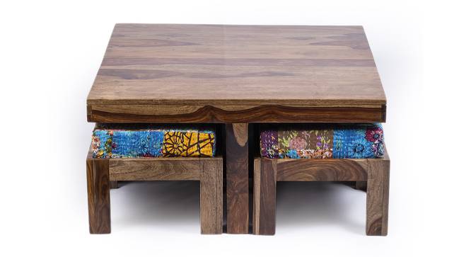 Blane Coffee Table Set - Multicolour Patch Kantha (Teak Finish, Multicolour Patch Kantha) by Urban Ladder - Front View Design 1 - 357220