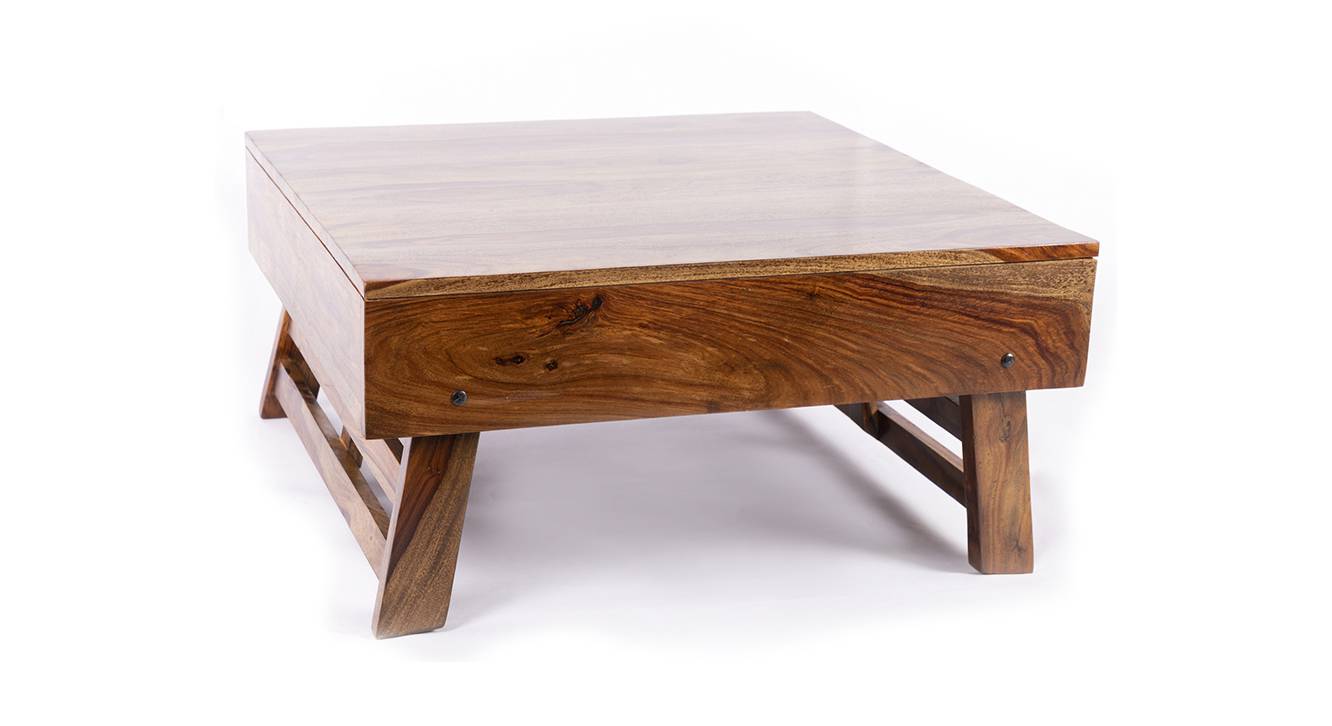 Bradford Square Solid Wood Coffee Table in Teak Finish Urban Ladder