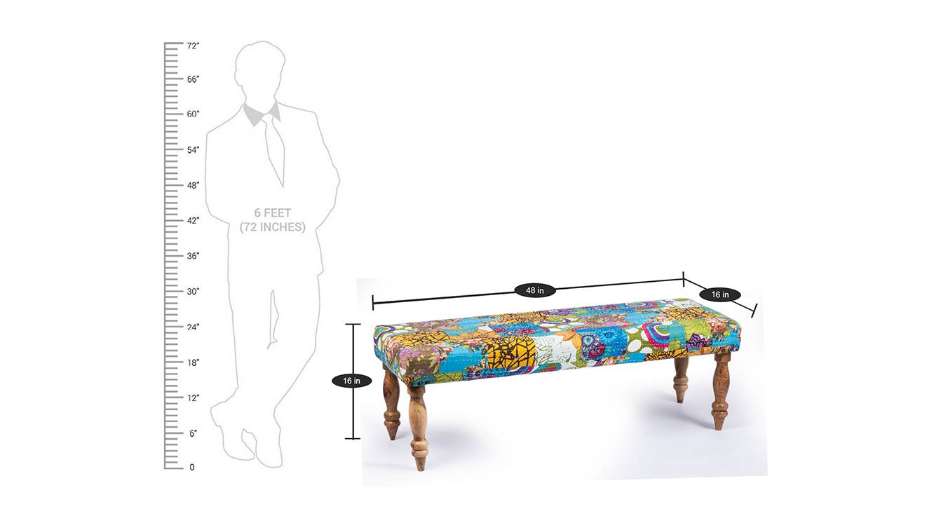 Cairo bench set with 2 stool multicolour patch kantha 6