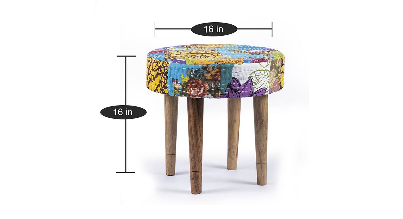 Cairo bench set with 2 stool multicolour patch kantha 7